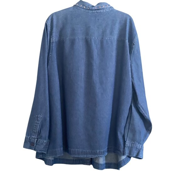 VTG New Direction Woman Denim Shirt Jacket LS Copper Sequin Double Breast 3X - Picture 2 of 10
